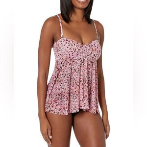 Gottex Pretty Wild Flyaway Bandeau‎ Removable Straps One Piece Swim Dress SPF